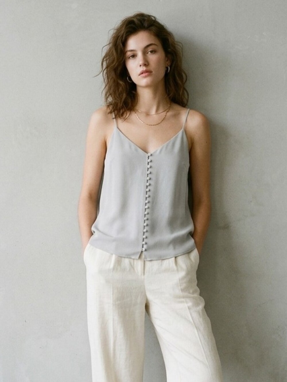 Aritzia Wilfred Light Gray Silk Camisole Top